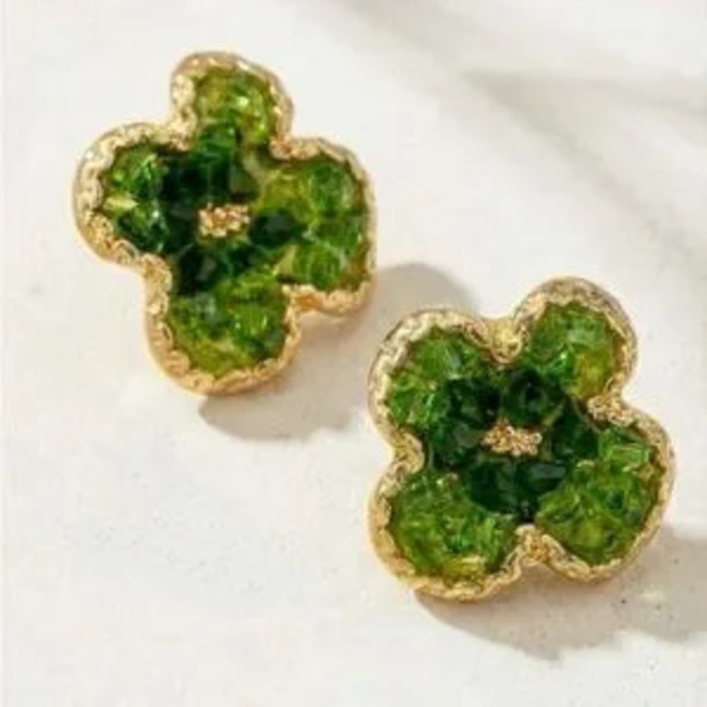 Green Rhinestone Flower Earrings (2716)
